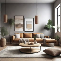 A visualization of a room with various decorations, showcasing different interior design styles