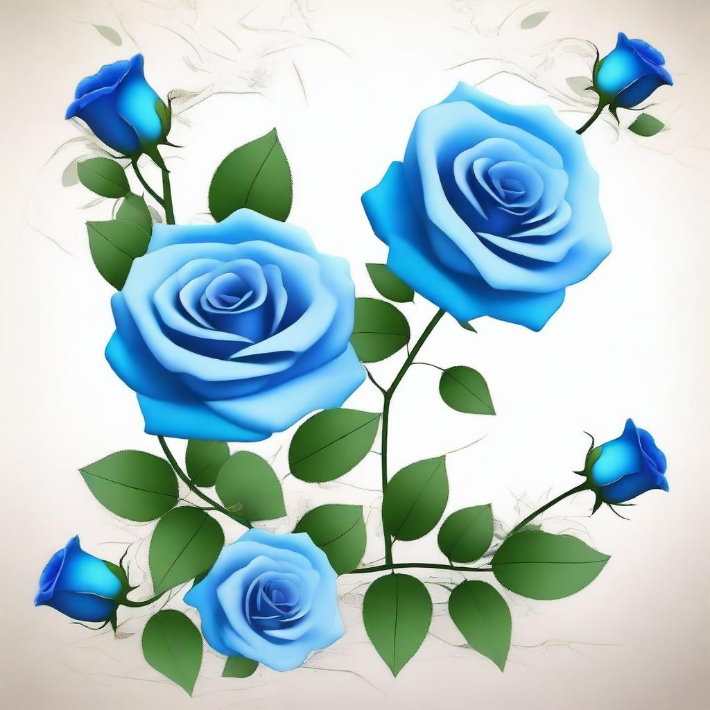 An image featuring scattered flower branches and blue roses