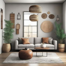 A visualization of a room with various decorations, showcasing different interior design styles based on the provided reference images