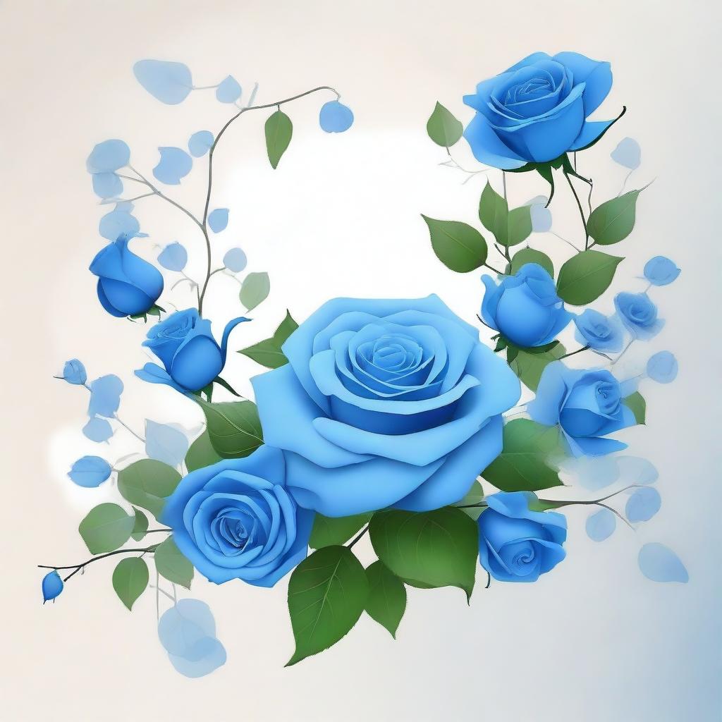 An image featuring scattered flower branches and blue roses surrounding the scene