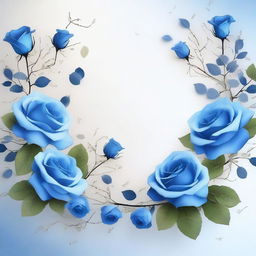 An image featuring scattered flower branches and blue roses surrounding the scene