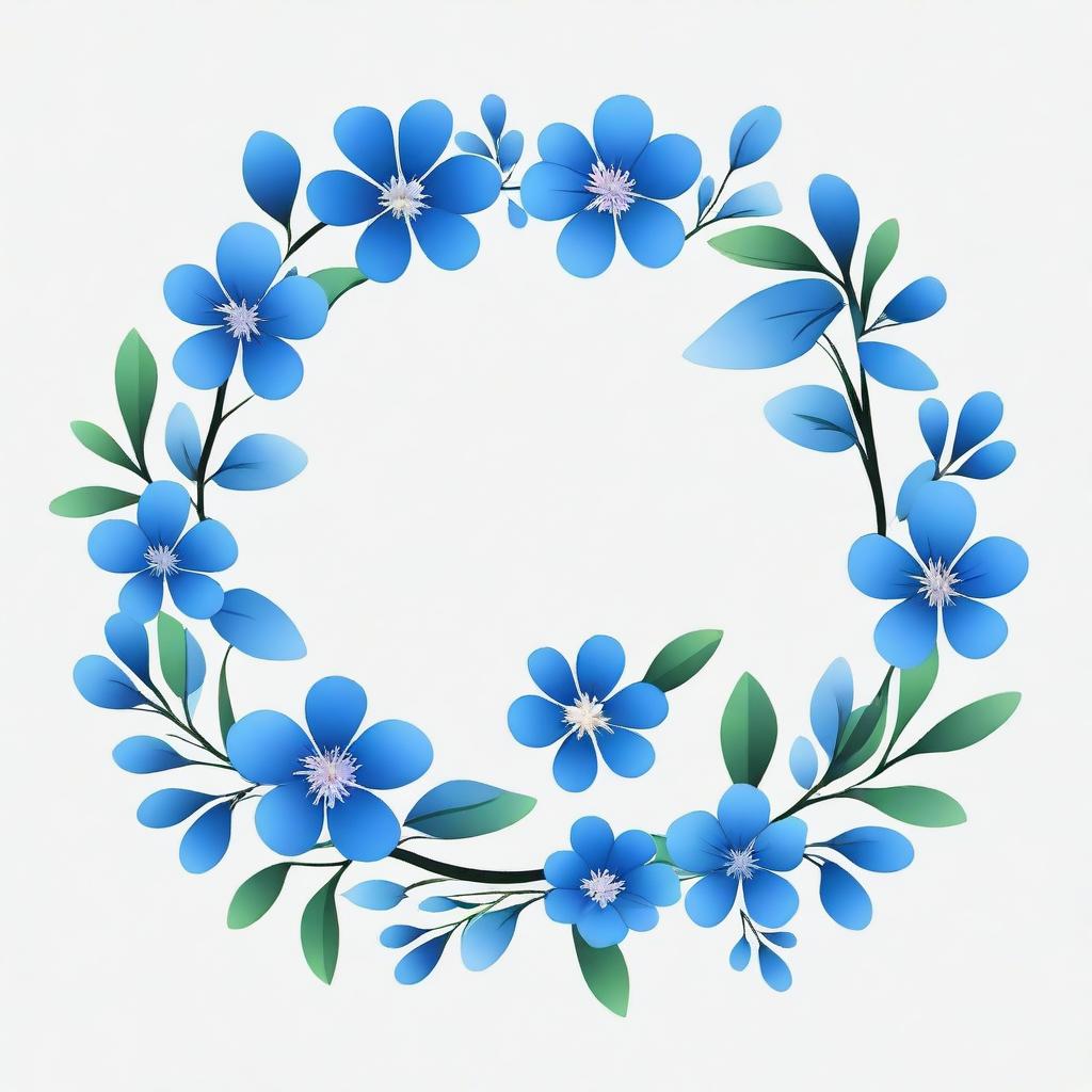 An image featuring blue flower branches arranged in a circular shape