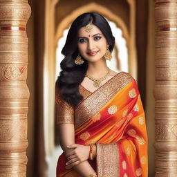 A beautiful Indian woman wearing a traditional saree, posing gracefully