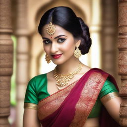 A beautiful Indian woman wearing a traditional saree, posing gracefully