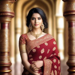 A beautiful Indian woman wearing a traditional saree, posing gracefully