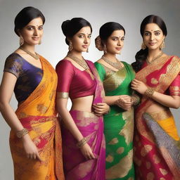 An image featuring Indian women wearing traditional sarees with half blouses