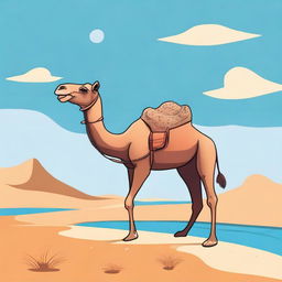 A whimsical illustration of a camel on a journey