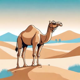 A whimsical illustration of a camel on a journey