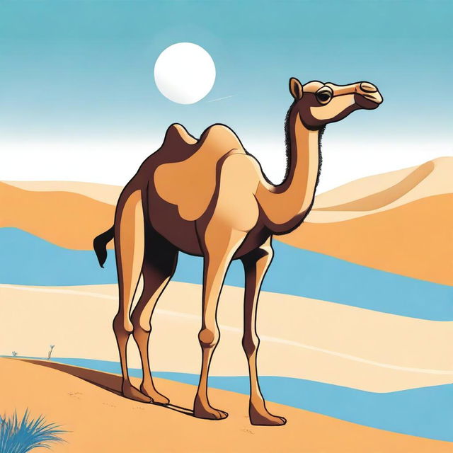 A whimsical illustration of a camel on a journey