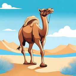 A whimsical illustration of a camel on a journey