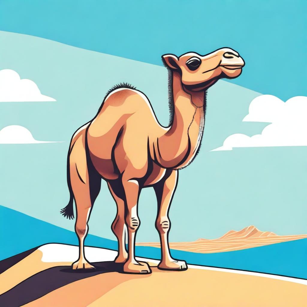 A whimsical illustration of a camel with an exaggeratedly large toe