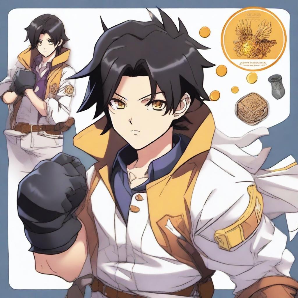 A white male character with black hair and honey-colored eyes, dressed in adventurer attire