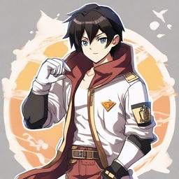 A white male character with black hair and honey-colored eyes, dressed in adventurer attire