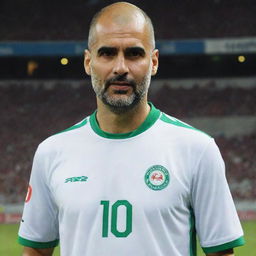 Pep Guardiola wearing an Algeria national team football jersey