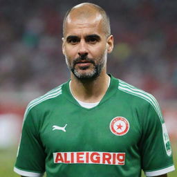 Pep Guardiola wearing an Algeria national team football jersey