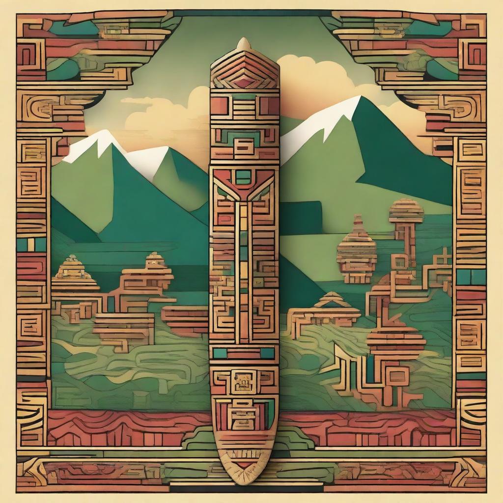 A vibrant and detailed illustration of Tumi, the ceremonial knife of the Inca civilization