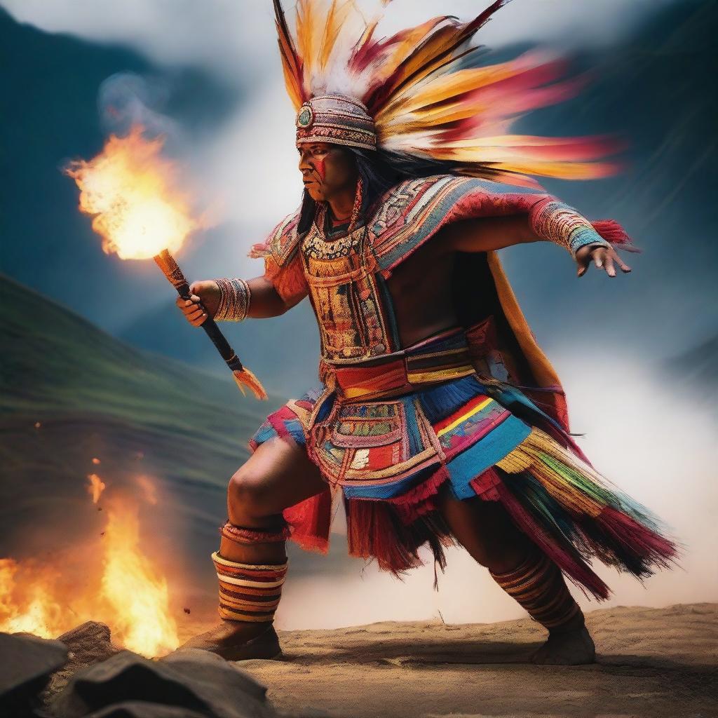 A powerful Inca warrior performing an elemental attack