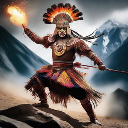 A powerful Inca warrior performing an elemental attack