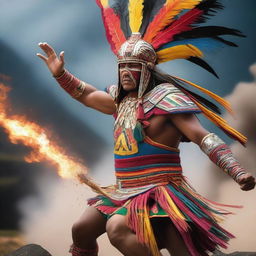 A powerful Inca warrior performing an elemental attack