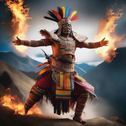 A powerful Inca warrior performing an elemental attack