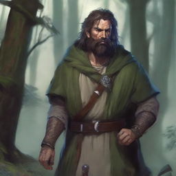 A scruffy-looking human character in a Dungeons & Dragons setting, embodying both a rogue and wizard class