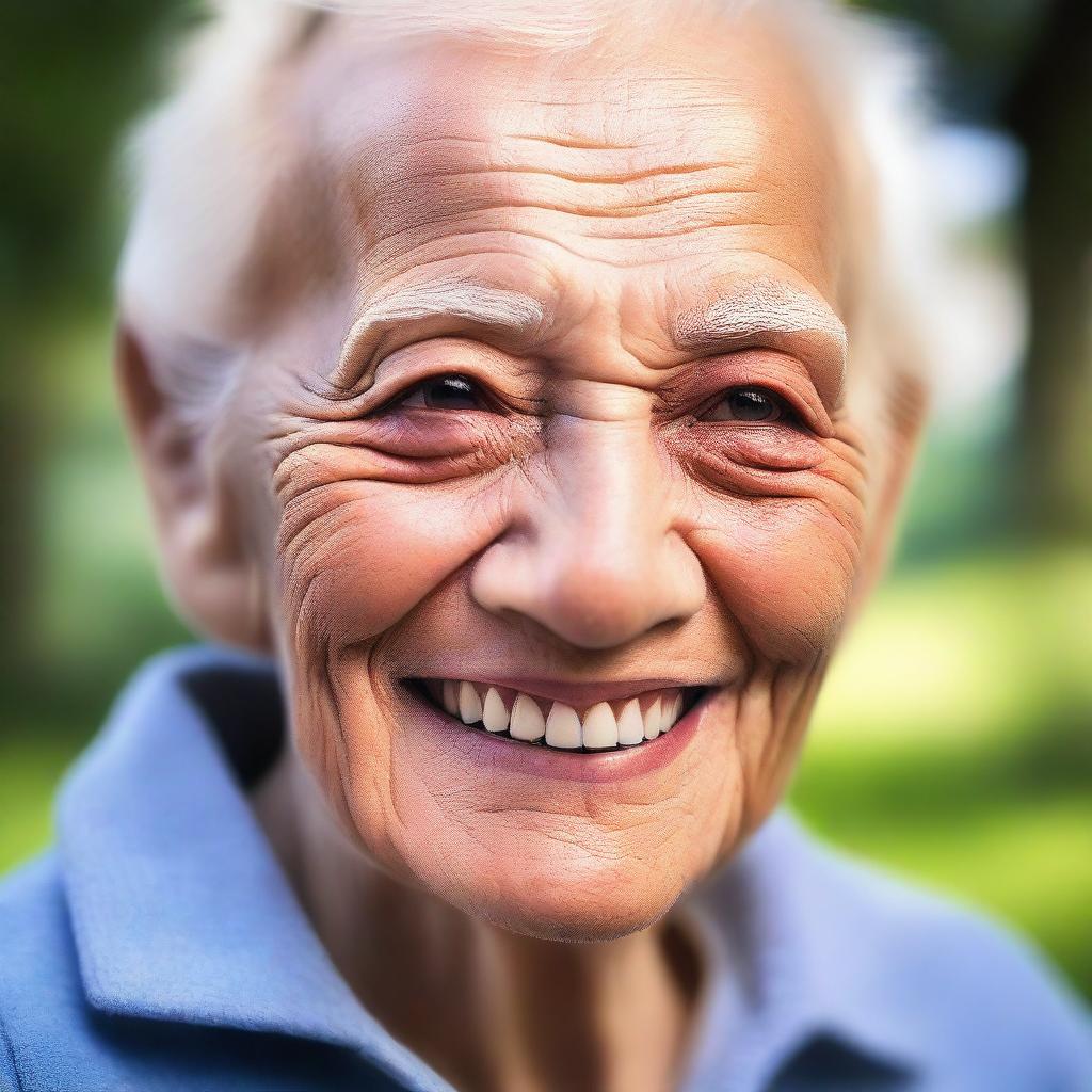 A detailed and heartwarming portrait of an elderly person with a kind smile, showing the wisdom and grace of age