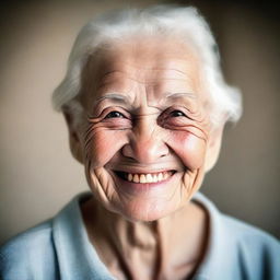 A detailed and heartwarming portrait of an elderly person with a kind smile, showing the wisdom and grace of age