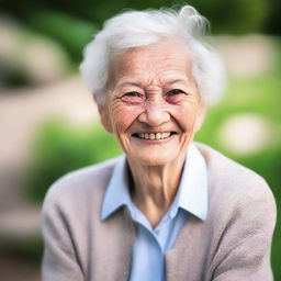 A detailed and heartwarming portrait of an elderly person with a kind smile, showing the wisdom and grace of age