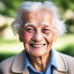 A detailed and heartwarming portrait of an elderly person with a kind smile, showing the wisdom and grace of age