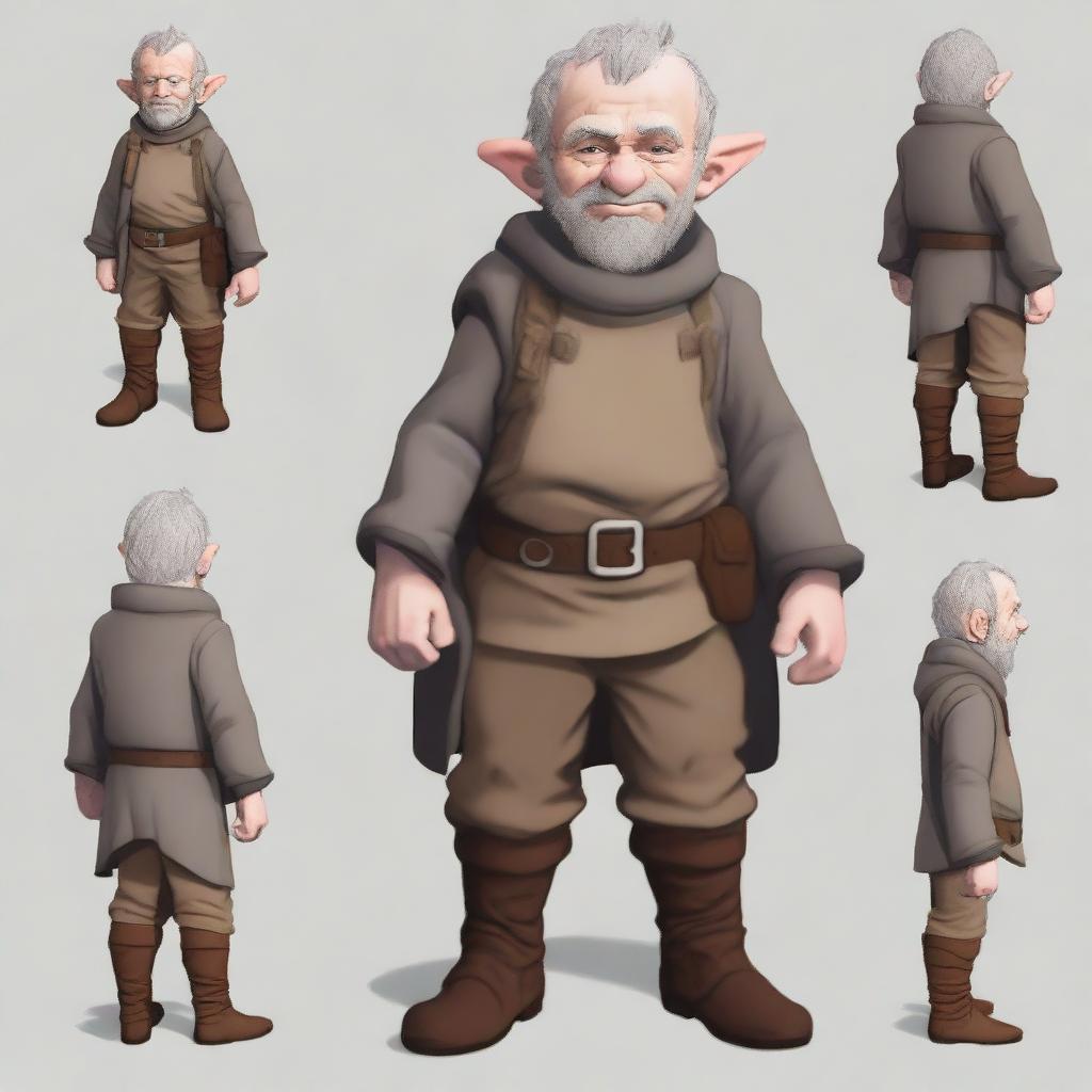 A halfling explorer with a somewhat gray appearance, looking to be around 55 years old