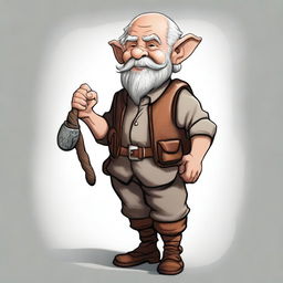 A halfling explorer with a somewhat gray appearance, looking to be around 55 years old