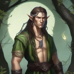 A male wood elf moon druid with high wisdom, who prefers to be a bit of a hermit