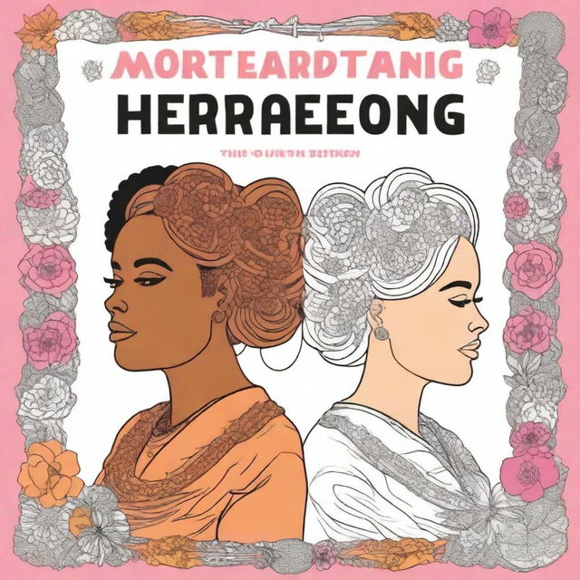 Create a book cover for a coloring book titled 'Hercoloring: beautiful coloring images about feminists'