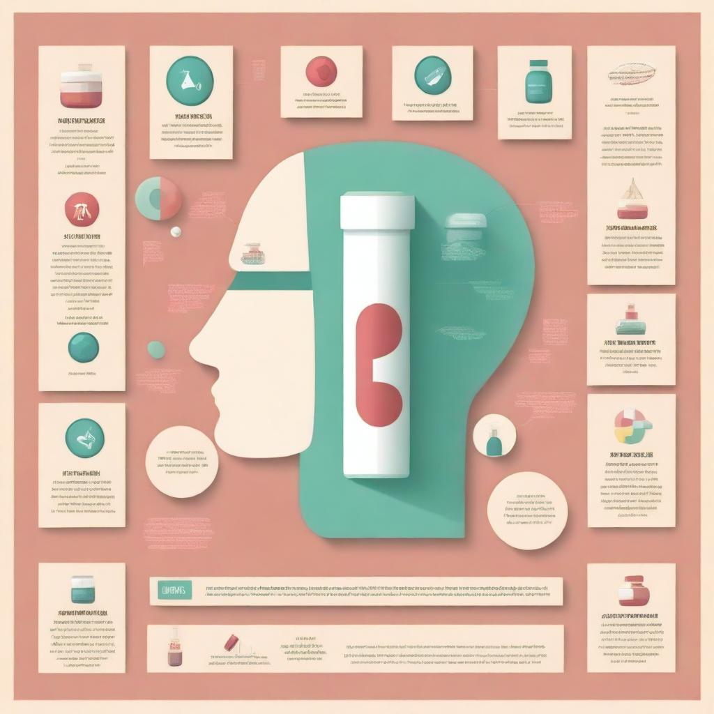 A detailed and informative image about antipsychotics, showcasing various pills, medical diagrams, and a serene background