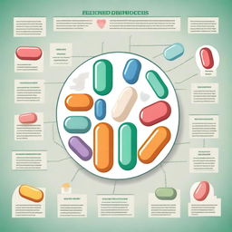 A detailed and informative image about antipsychotics, showcasing various pills, medical diagrams, and a serene background