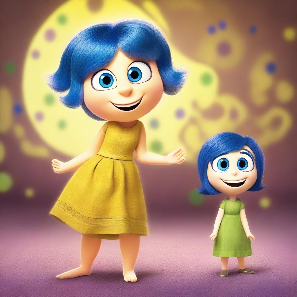 Create an image of Joy from the movie Inside Out with exaggerated features