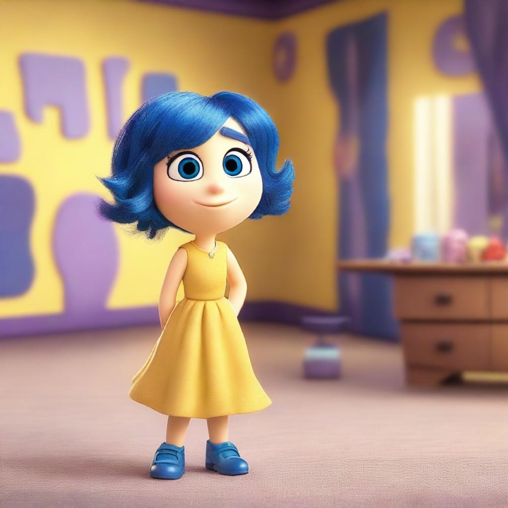 Create an image of Joy from the movie Inside Out with exaggerated features