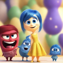 Create an image of Joy from the movie Inside Out with exaggerated features