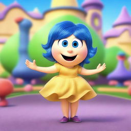 Create an image of Joy from the movie Inside Out with exaggerated features