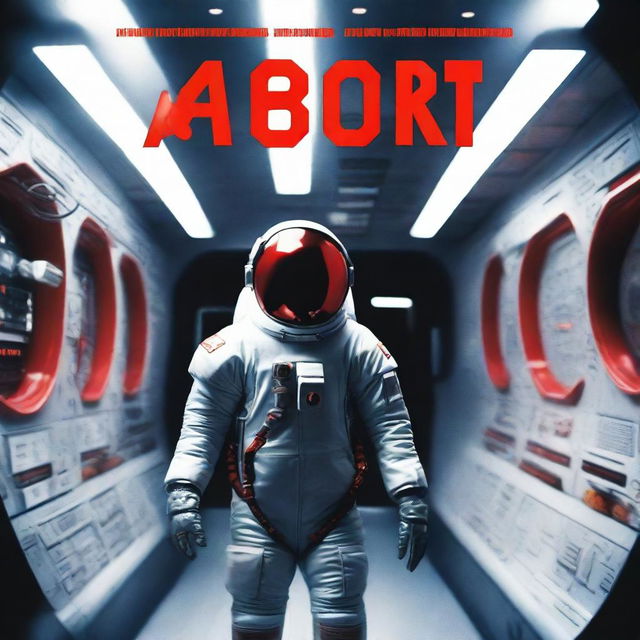 A dramatic movie poster featuring a kid in a space suit, standing in a spaceship with red alarms going off