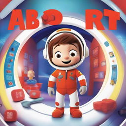 An animated Pixar-style movie poster featuring a kid in a colorful space suit, standing in a spaceship with red alarms going off