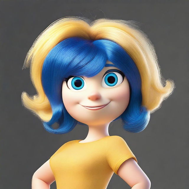 Create an image of Joy from the movie Inside Out with exaggerated features to appear more voluptuous and sexy