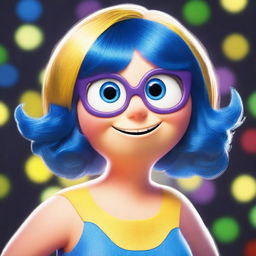 Create an image of Joy from the movie Inside Out with exaggerated features to appear more voluptuous and sexy