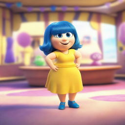 Create an image of Joy from the movie Inside Out with exaggerated features to appear more voluptuous and sexy