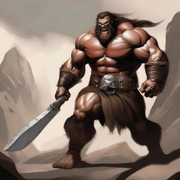 A male Goliath Barbarian with massive strength and impressive, never-ending muscles