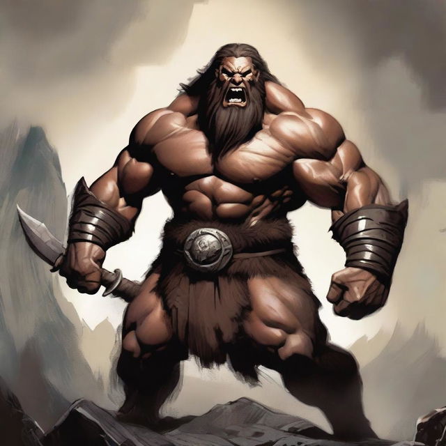 A male Goliath Barbarian with massive strength and impressive, never-ending muscles