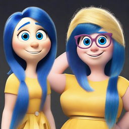 Create an image of Joy from the movie Inside Out with exaggerated features to appear more voluptuous and sexy