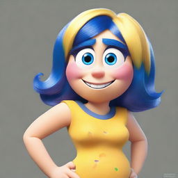 Create an image of Joy from the movie Inside Out with exaggerated features to appear more voluptuous and sexy