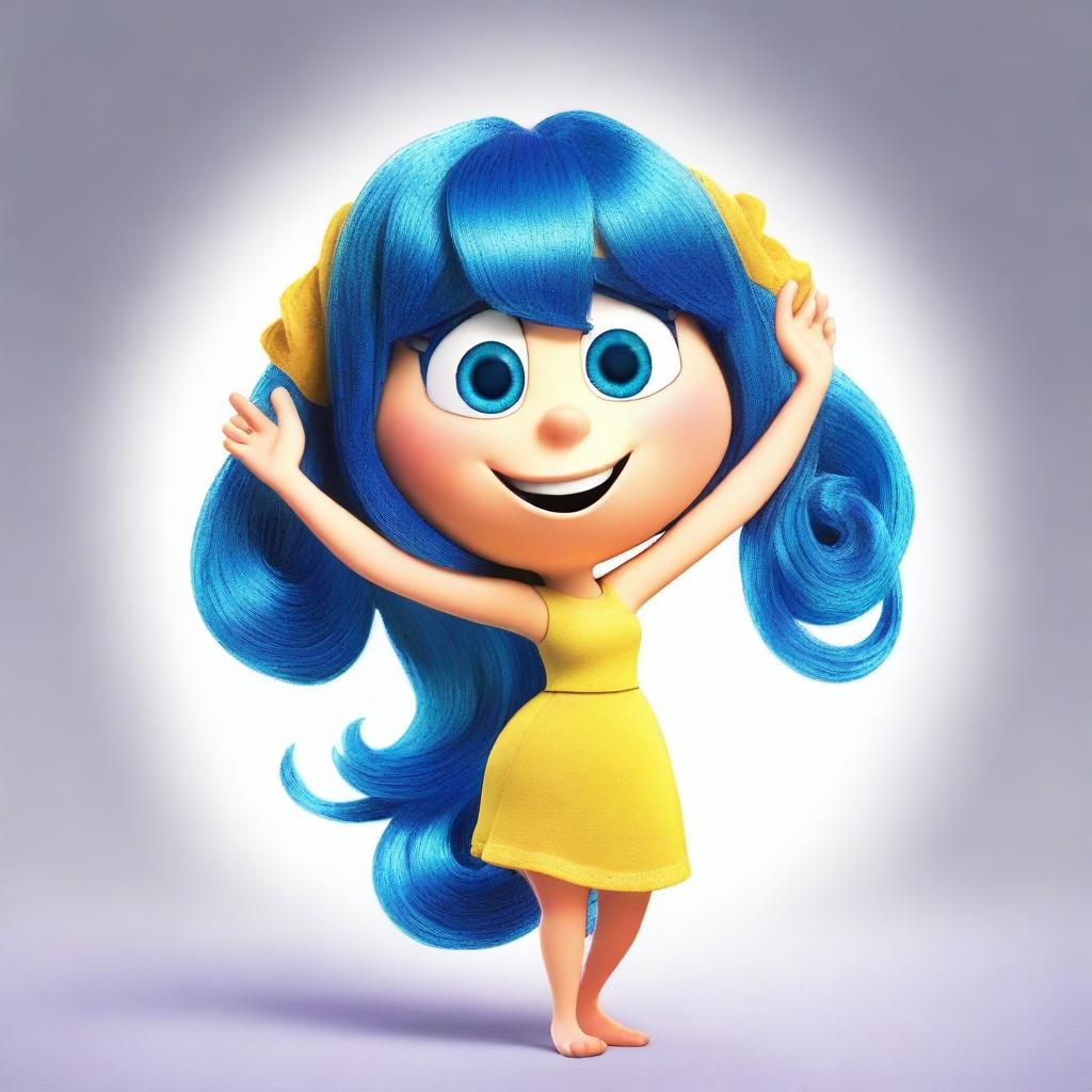 Create an image of Joy from the movie Inside Out with exaggerated features to appear more voluptuous and sexy