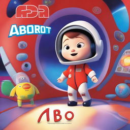 A Pixar-style animated movie poster featuring a kid with Down syndrome in a colorful space suit, standing in a spaceship with red alarms going off